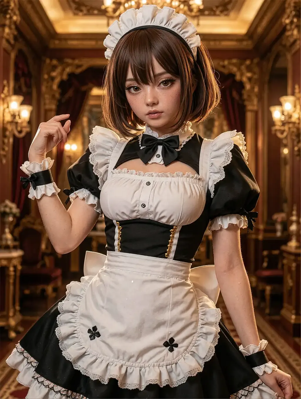 Illustrated anime character Mai in a patient, deliberate pose, low light